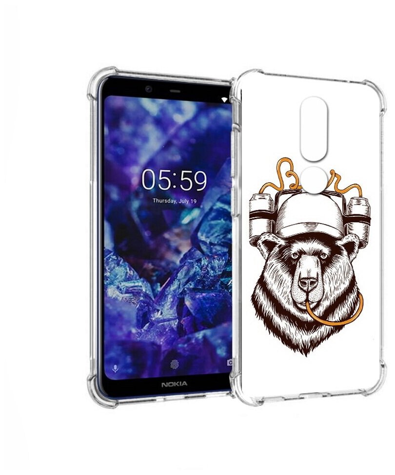 Чехол задняя-панель-накладка-бампер MyPads пивной медведь для Nokia 5.1 Plus/Nokia X5 противоударный
