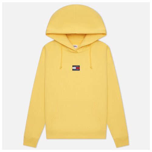 фото Женская толстовка tommy jeans tommy center badge hoodie жёлтый , размер l