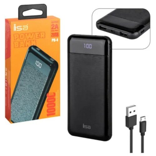 Внешний аккумулятор Power bank ISA PB-4 10000 mah черный Переносной аккумулятор Повербанк 10000 Power bank 10000 mah 98900₽