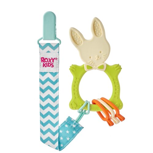 Прорезыватель ROXY-KIDS Bunny teether универсальный на держателе цвет зеленый