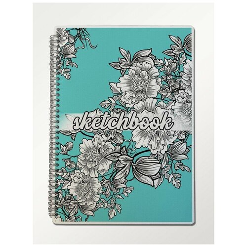 Скетчбук А4 крафт-бумага, 50 листов с деревянной обложкой цветы (дудл, паттерн, узор, роза, цветок) - 324