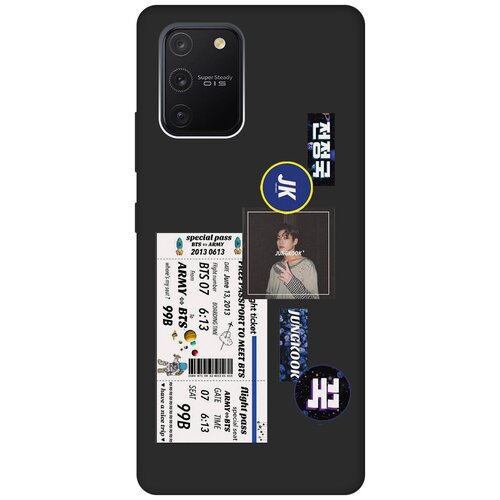 Матовый чехол BTS Stickers для Samsung Galaxy S10 Lite / Самсунг С10 Лайт с 3D эффектом черный матовый чехол cute stickers для samsung galaxy s10 самсунг с10 с 3d эффектом черный