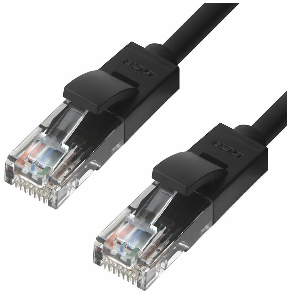 GCR Патч-корд прямой 10.0m UTP кат.5e черный 24 AWG литой ethernet high speed 1 Гбит/с RJ45 T568B