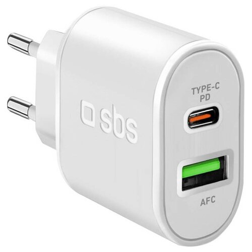 Сетевое зарядное устройство SBS USB порт+ Type-C порт, 20Вт, Power Delivery, белый (TETRPD20W)