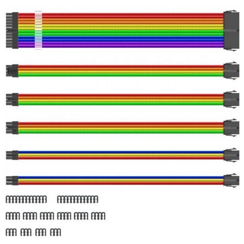 1stplayer блок питания nge 001 комплект кабелей удлинителей для бп 1x24pin atx 2xp8 4 4 pin eps 2xp8 6 2 pin pci e premium nylon 350mm neon green Набор кабелей 1STPLAYER RB-001 для блока питания