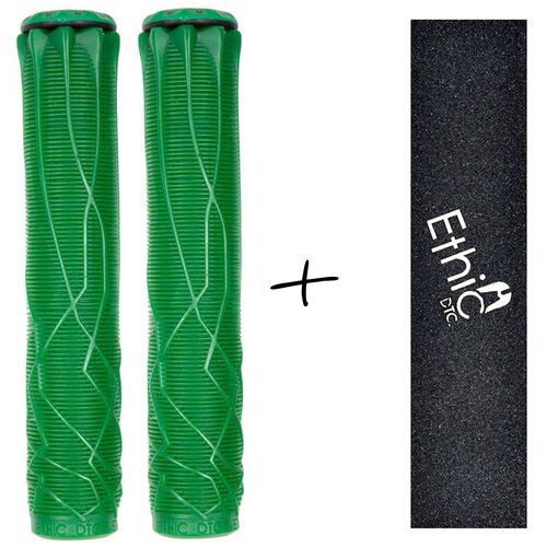 Комплект грипсы Ethic + наждак, зеленый грипсы для самоката ethic rubber grips green