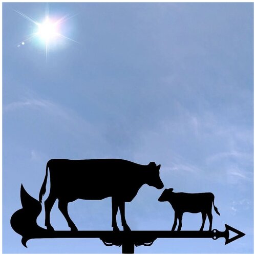 Флюгер металлический Корова и теленок теленок и солнышко