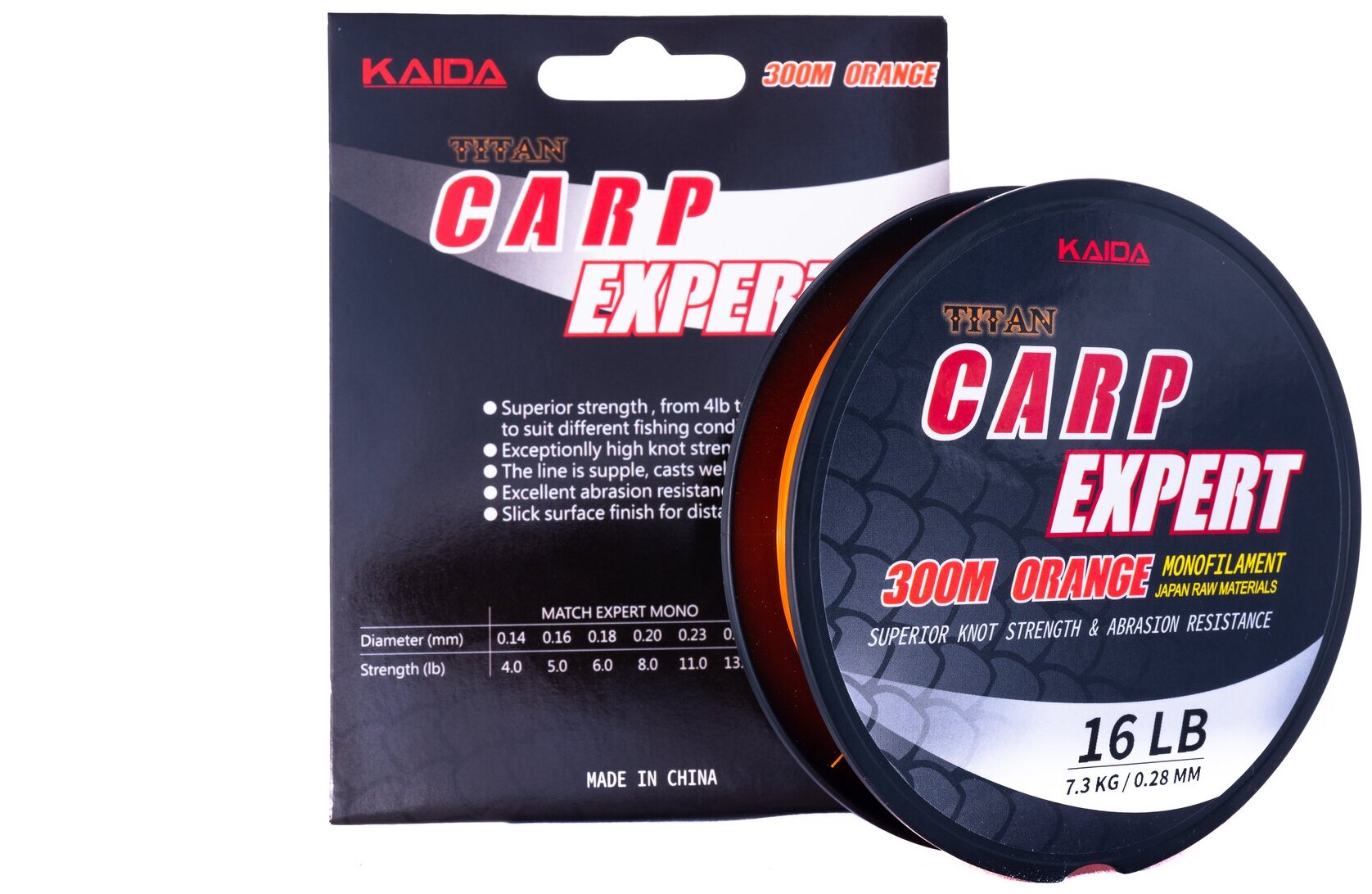 Леска рыболовная KAIDA TITAN CARP EXPERT (ORANGE) 300м 028 мм 16lb 7.3кг