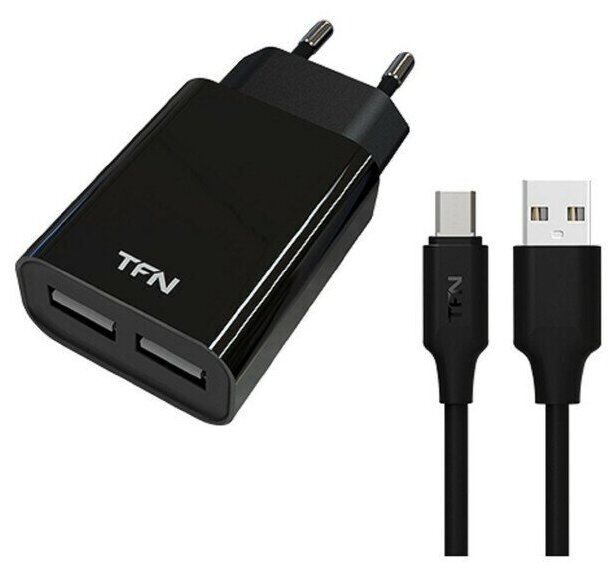 Сетевое зарядное устройство TFN RAPID 2 USB - 2.4 А кабель microUSB 1 м черное