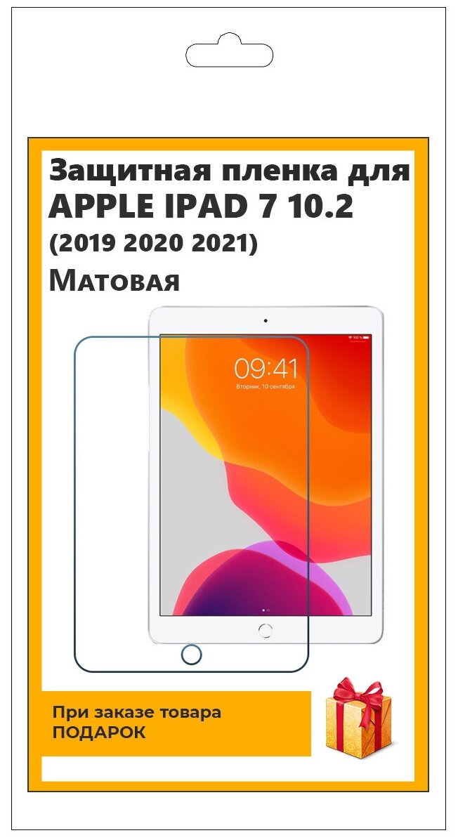 Защитная гидрогелевая пленка для Apple iPad 7 10.2 (2019 2020 2021) матовая, на экран, для планшета