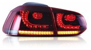 Задние фонари Фольксваген Гольф 6 2008-2012, красные, бегущий поворотник, комплект: Л+П, арт: MF-TL-000482