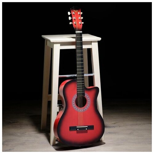 гитара акустическая цвет дерево 97см с вырезом Гитара акустическая Music Life красная, 6-ти струнная 97см