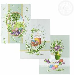 Набор кухонных полотенец «Весна» - рогожка (3шт - 45*60см), АртПостель, кулич, пасха, яйца