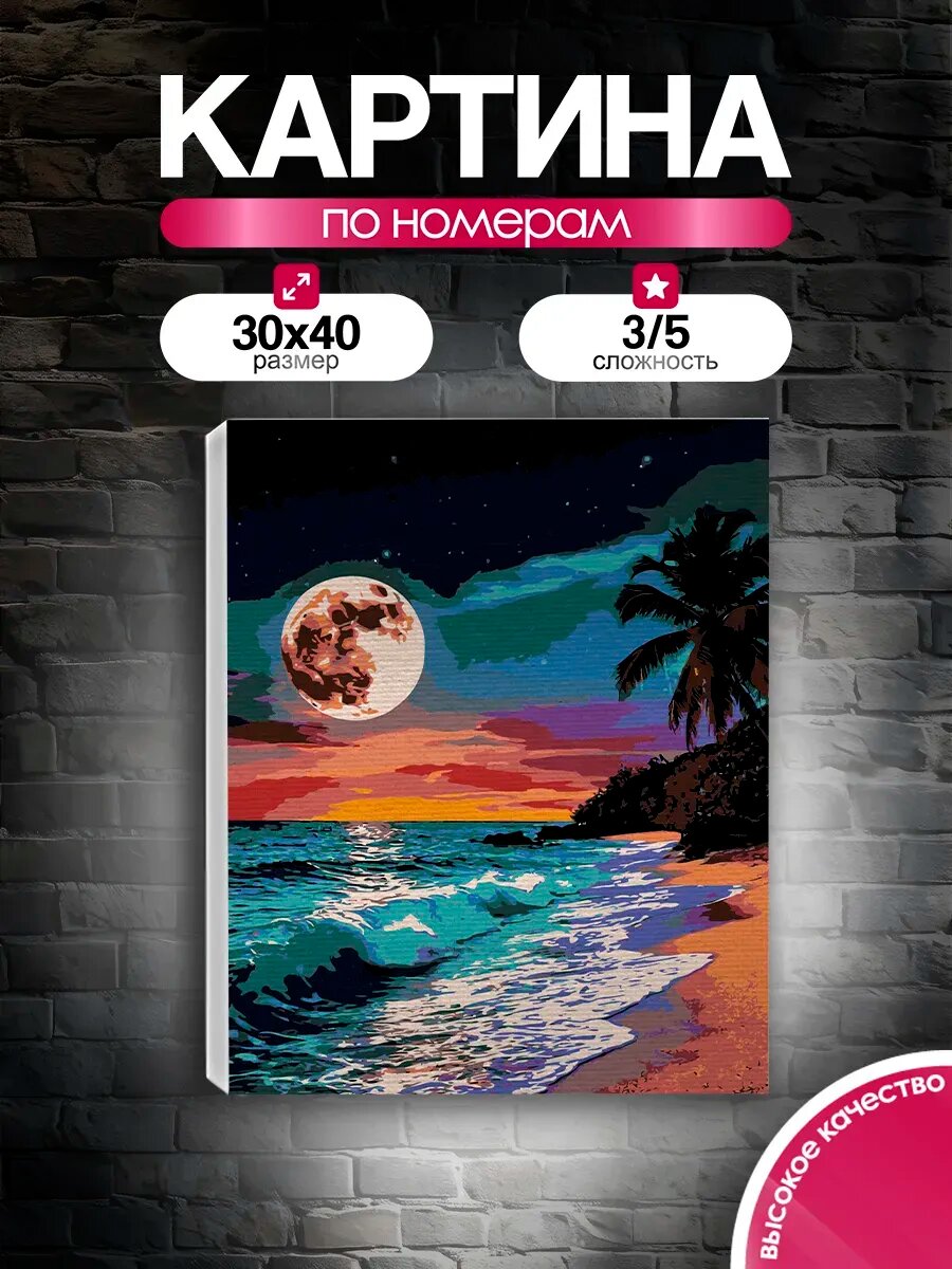 Картина по номерам 30x40 Лунная ночь в тропиках