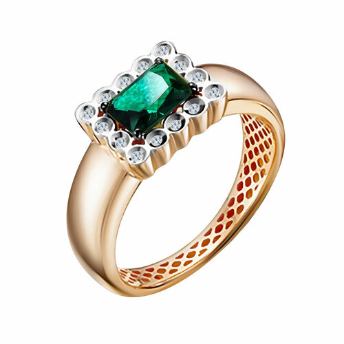 Кольцо Яхонт, золото, 585 проба, изумруд, бриллиант, размер 19, бесцветный, зеленый кольцо яхонт комбинированное золото 585 проба изумруд бриллиант размер 17 зеленый бесцветный