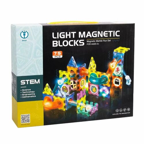 Светящийся магнитный конструктор STEM №2301 75 деталей 224218 магнитный конструктор светящийся 75 деталей light magnetic blocks