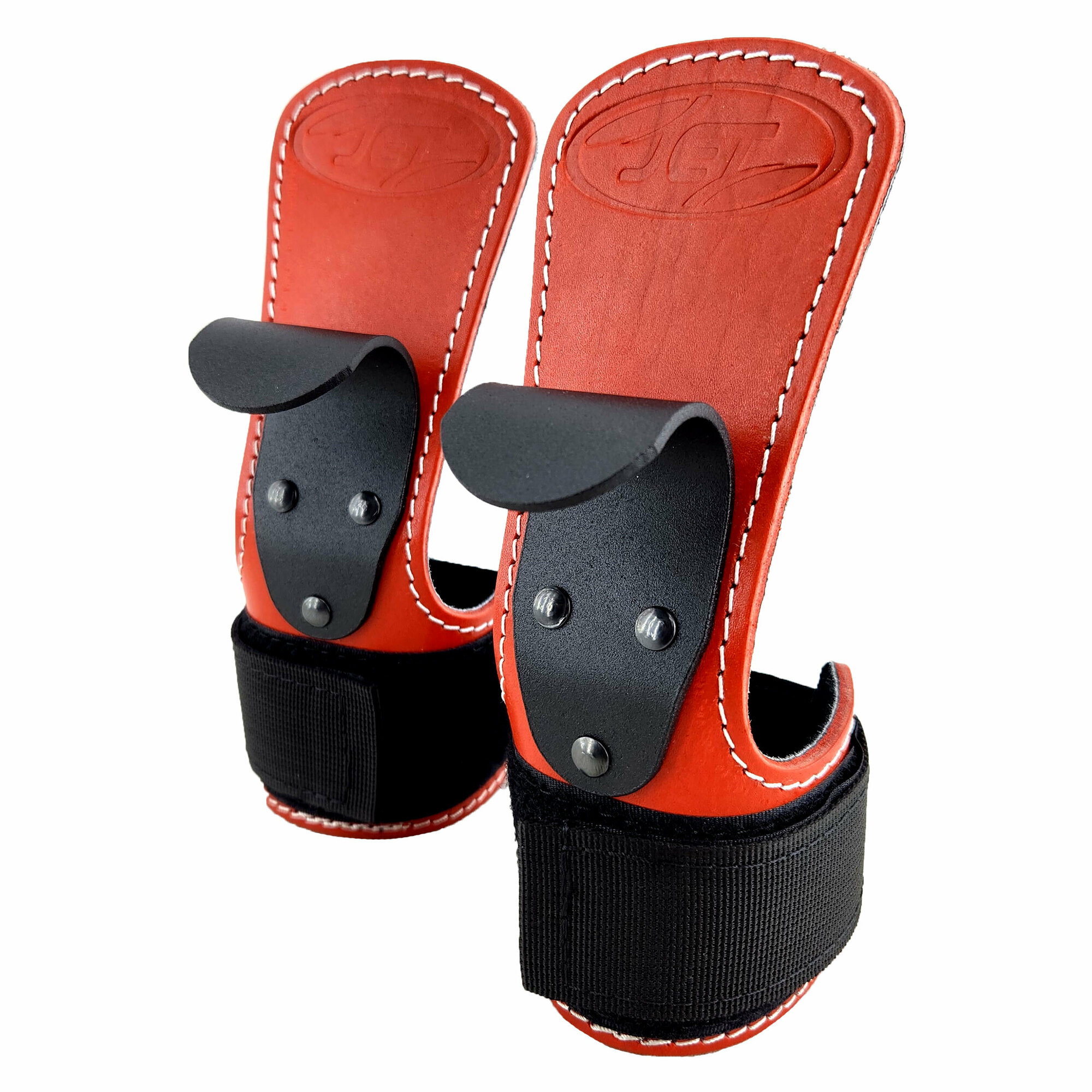 Крюки для тяги и турника из натуральной кожи JetSport красного цвета