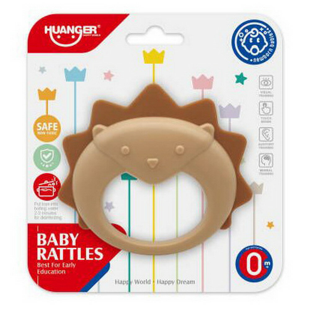 Погремушка-прорезыватель "Ёжик" Huanger, коричневый, пластик, силикон — фото 1