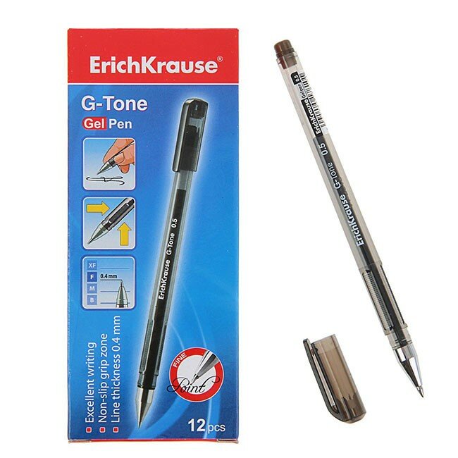 ручка гелевая Erich Krause G-Tone, 0,5 мм, черная (упаковка 12 шт) - фото №7
