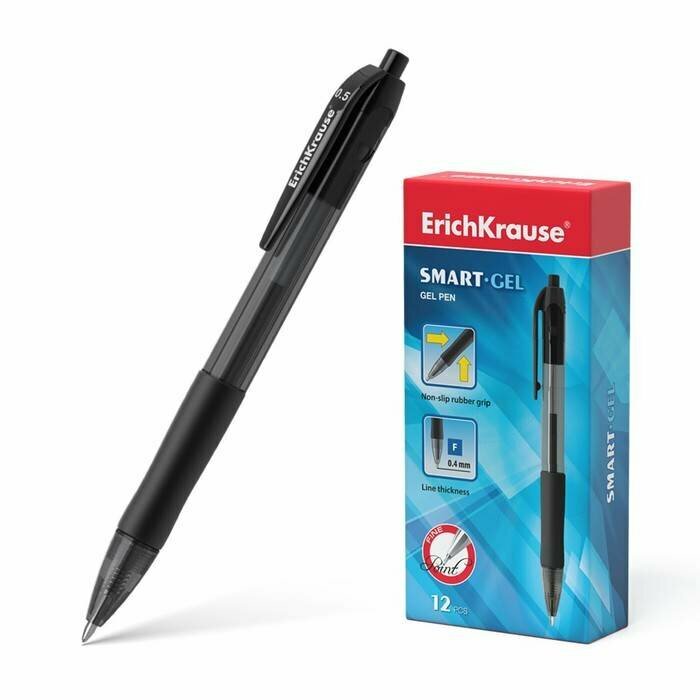 Ручка гелевая Erich Krause Smart-gel 39012, автоматическая, узел 0.5 мм, черный стержень, 1 шт