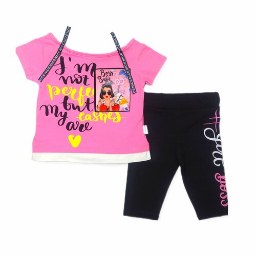 Комплект одежды , футболка и шорты, повседневный стиль, размер 3 года, черный, розовый