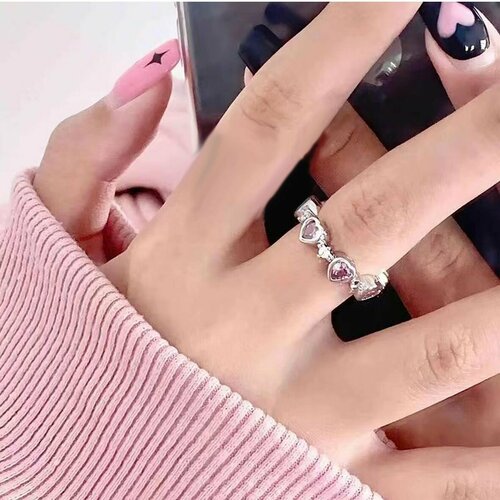 Кольцо, искусственный камень, безразмерное, белый, розовый кольцо искусственный камень белый