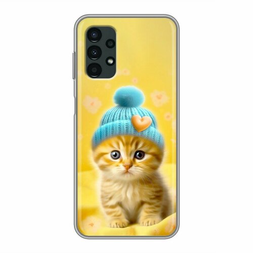 силиконовый чехол на samsung galaxy a13 4g самсунг а13 4г с 3d принтом lazy cat прозрачный Дизайнерский силиконовый чехол для Самсунг А13 4Г / Samsung Galaxy A13 4G Котенок в шапке