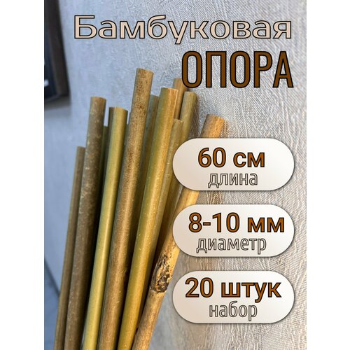 Опора бамбуковая для растений и цветов 60 см, 8/10 мм, 20шт. Садовые колышки.