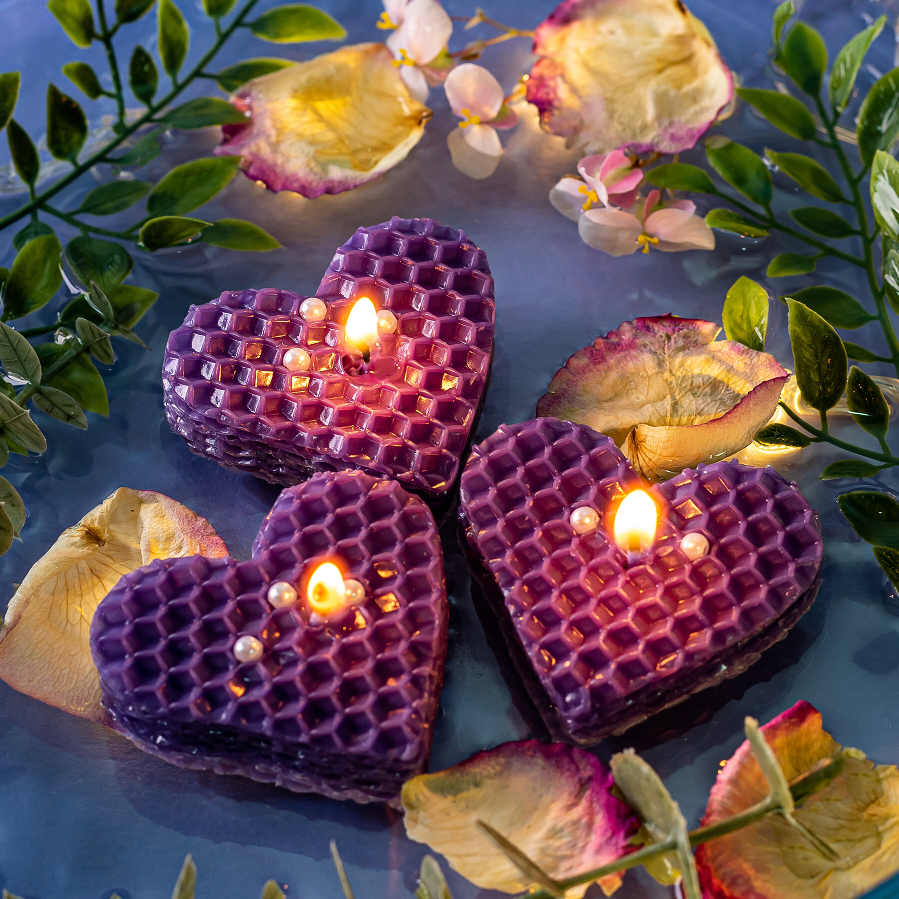 Плавающие свечи из восковой темно-фиолетовой вощины с хлопковым фитилем, 3 упаковки