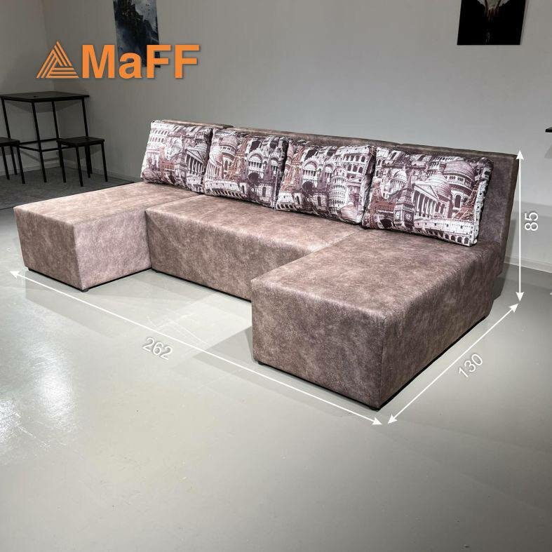 фото Диван, Диван-кровать Олимп П-образный угловой, коричневый, механизм еврокнижка, 262х122х82 см