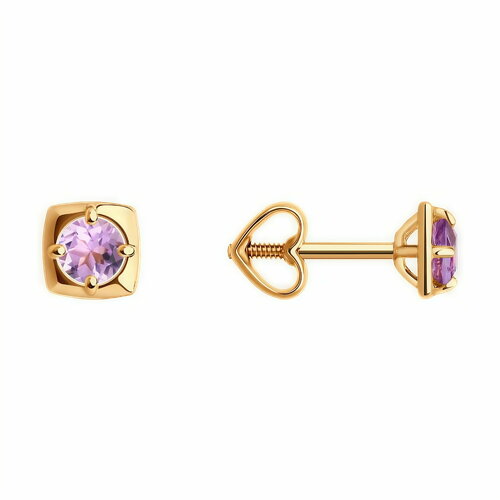 фото Серьги пусеты diamant online, красное золото, 585 проба, аметист, длина 0.5 см, , фиолетовый