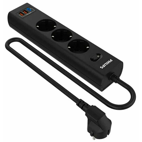Сетевой фильтр Philips 3 розетки с USB PDQC30 5912В 20 Вт кабель - 2 м черный 1781₽