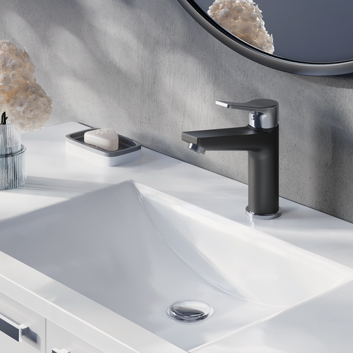 Изображение товара ESKO. Смеситель для раковины/умывальника латунный черный + хром / гарантия 10 лет / коллекция Dubai