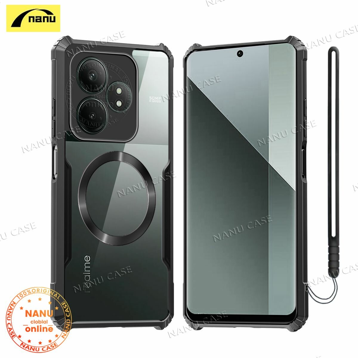Чехол противоударный MyPads для Realme GT Neo 6SE/GT 6T 5G с MagSafe, прозрачный + ремень — фото 1