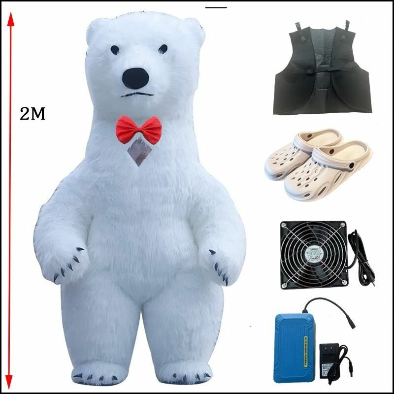 Карнавальный костюм медведя, талисман в натуральную величину, надувной белый медведь