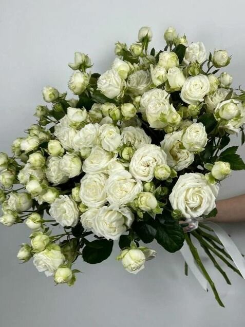Букет из кустовой розы от Анемон 15шт высота 50см под ленту белый