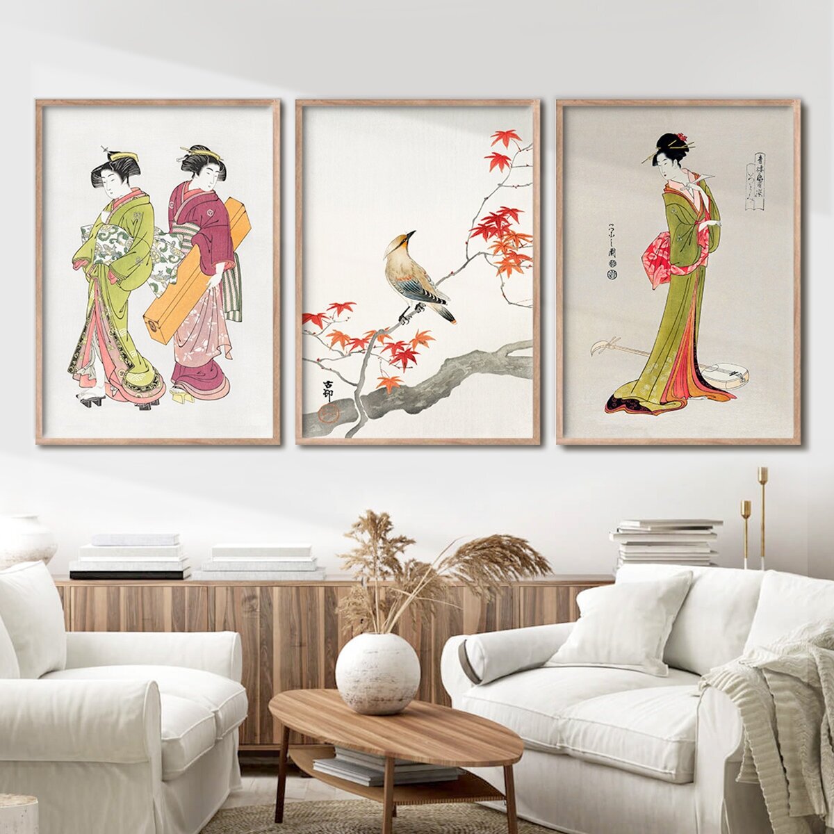 Набор постеров "Живопись в японском стиле" 30x40 без рамки 3 шт в тубусе / Картины для интерьера / Плакаты / Постеры на стену