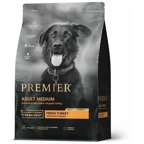 Сухой корм Premier Dog Turkey ADULT Medium для собак средний пород, свежее мясо индейки, 3 кг.