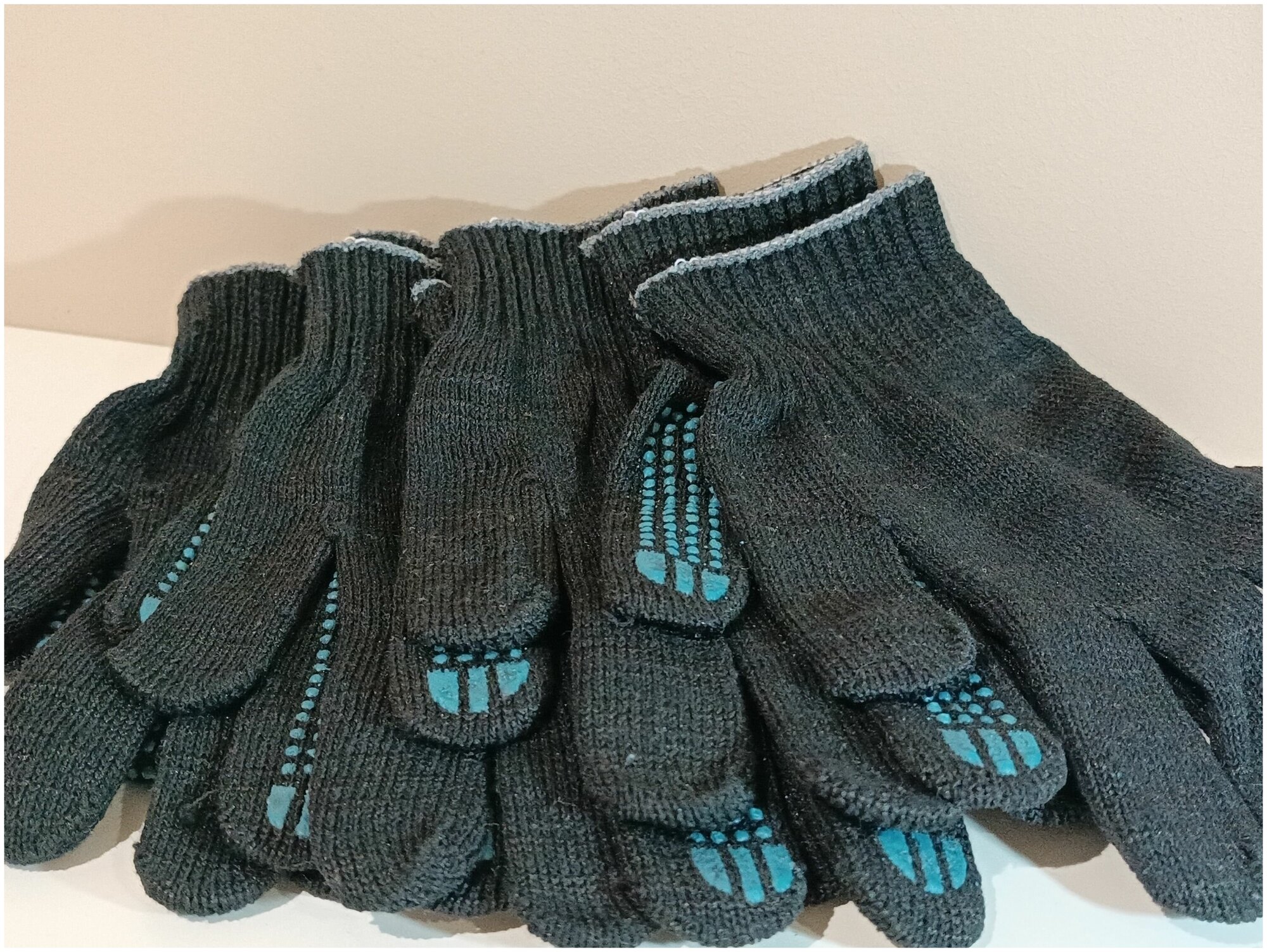 Перчатки (gloves) ХБ 10кл. 4 нитки с ПВХ покрытием черные (10 пар) / PPE-006 - фотография № 6