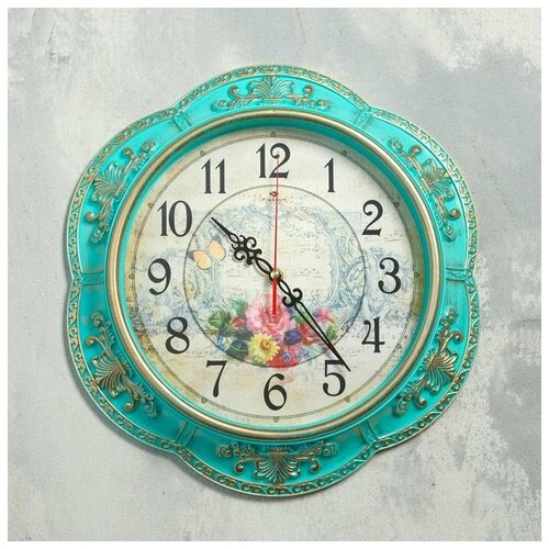 фото Часы настенные "барокко" d=35 см, корпус бирюзовый с бронзой, плавный ход mikimarket