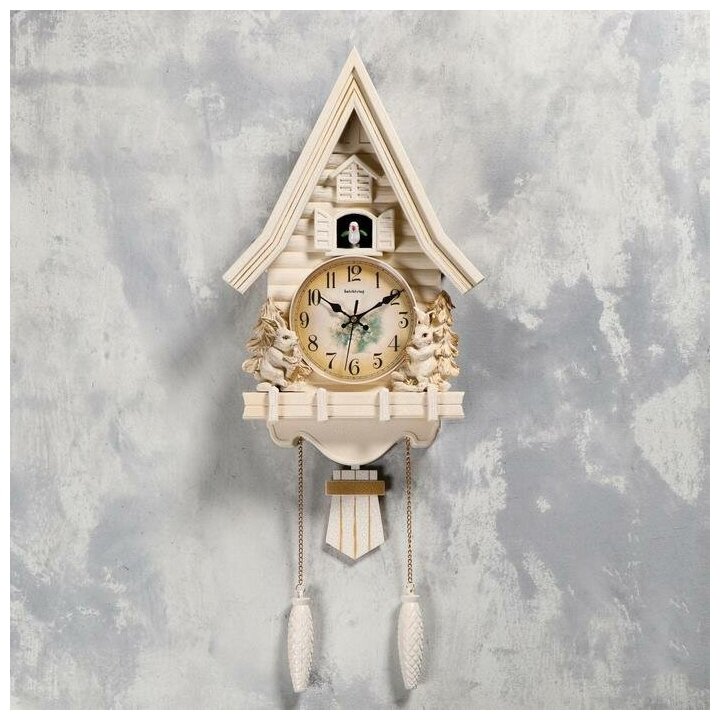 фото Часы настенные с кукушкой "Зайчики", плавный ход, 62 х 32 см 5183577
