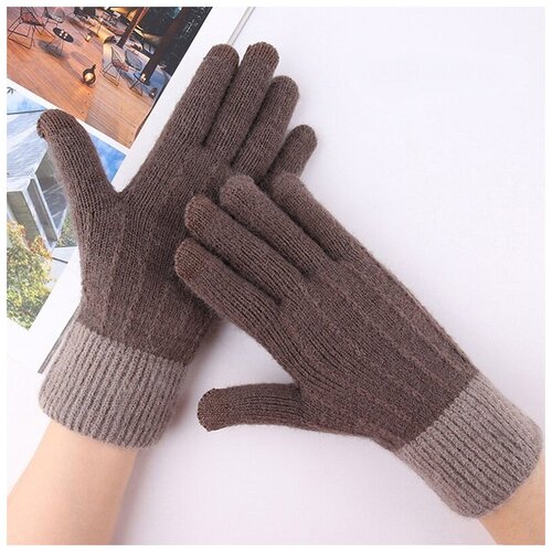 Перчатки , демисезон/зима, вязаные, размер one size, коричневый