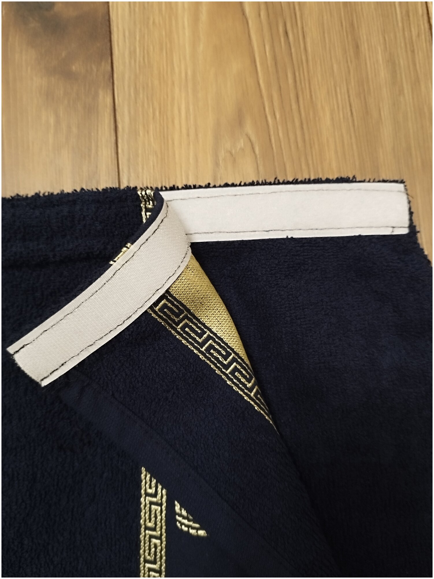 Килт для бани и сауны мужской + полотенце, махровый, на липучке, темно-синий - фотография № 3