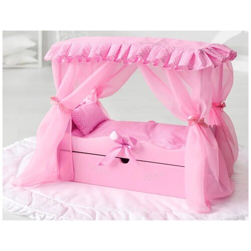 Кроватка с царским балдахином, постельным бельем, ящиком DIAMOND PRINCES Цвет Розовый манюня 72219
