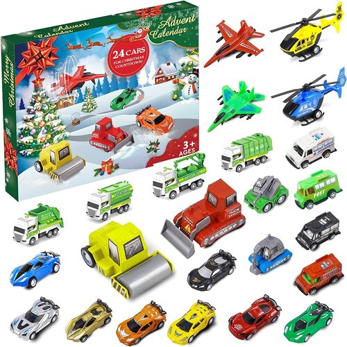 Подарочный набор игрушек Игрушка Адвент календарь для мальчиков, набор сюрпризов машинок 24 шт.