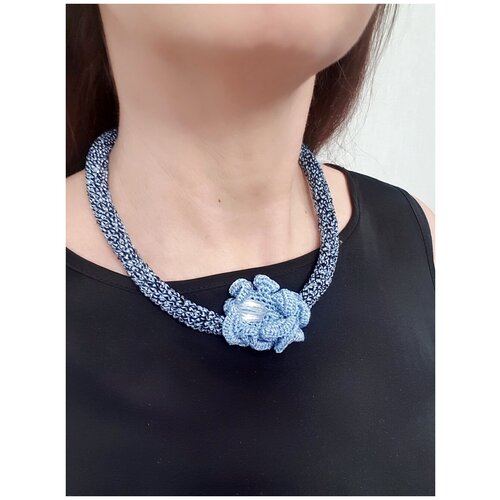 Колье, акрил, длина 45 см, черный, голубой