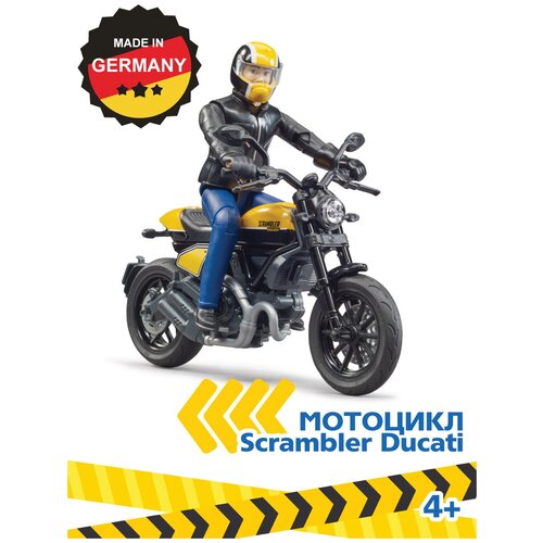 Машинка Bruder Scrambler Ducati с мотоциклистом 63-053 1:16, желтый/черный bruder scrambler ducati desert sled с водителем