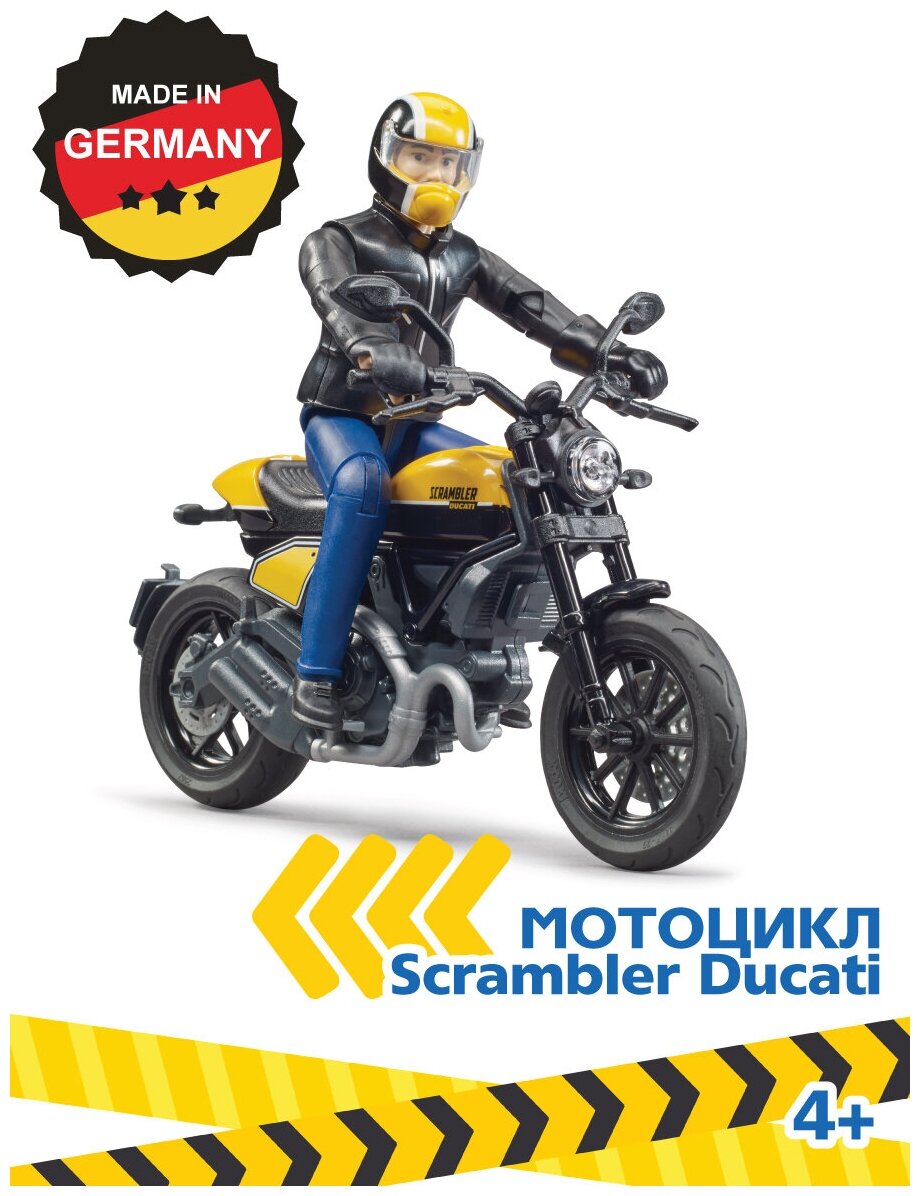 Bruder Мотоцикл жёлтый Scrambler Ducati с мотоциклистом - фото №1