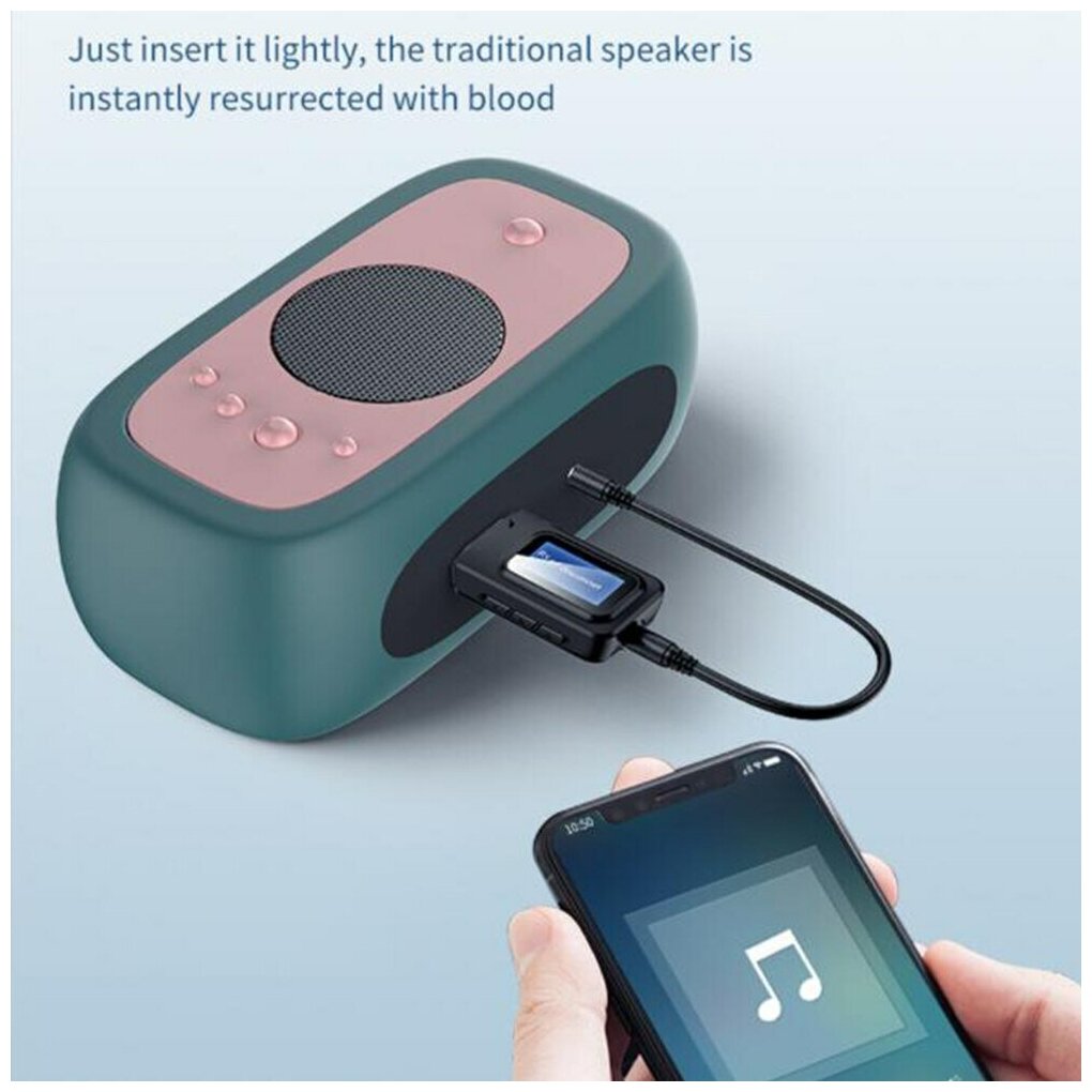 Bluetooth 50 стерео аудио трансмиттер-ресивер 2в1 с дисплеем