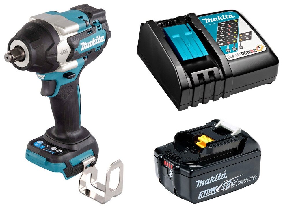 Гайковерт аккумуляторный 18В 700Нм - 1/2" Makita DTW700 Li-Ion 1x3Ач, з/у DTW700RF - фотография № 1